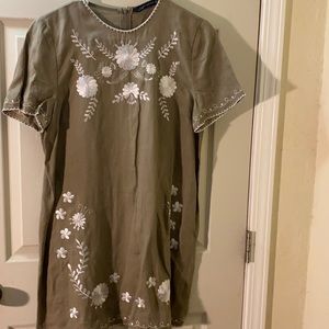 Brown and white embroidered dress